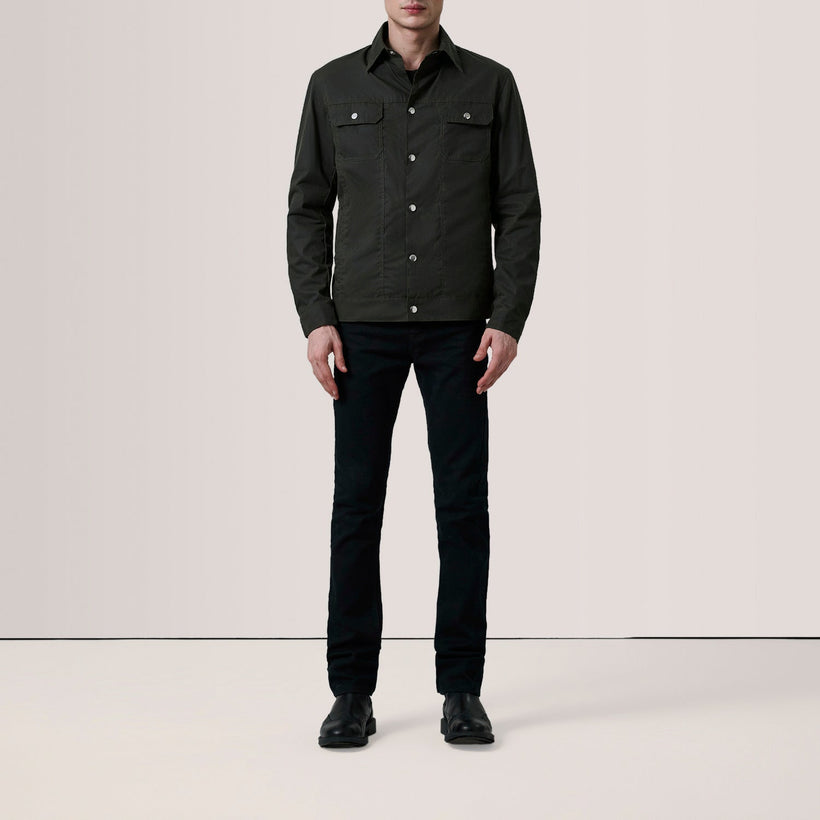 Colberto Olive Waxed Canvas Trucker Veste en Cuir pour Homme