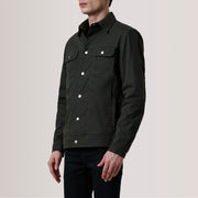 Colberto Olive Waxed Canvas Trucker Veste en Cuir pour Homme For Men - Vue de profil avec coupe de manche ergonomique