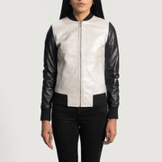 Women's Cole Silver Blouson Bomber en Cuir pour Femme in Silver &amp; Black Sheepskin Leather - Vue de face &amp; silhouette ajustée | Acheter en ligne