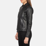 Women Colette Noir Veste en Cuir pour Femme - Vue de profil avec coupe de manche ergonomique