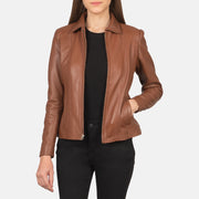 Women Colette Marron Veste en Cuir pour Femme in Brown Sheepskin Leather - Vue de face &amp; silhouette ajustée | Acheter en ligne