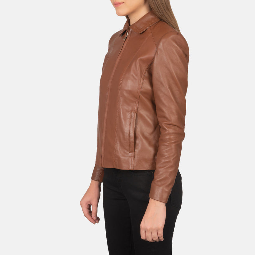 Brown Sheepskin leather Jacket - Back View Showing Tailored Shoulder Fit & Clean Hemline