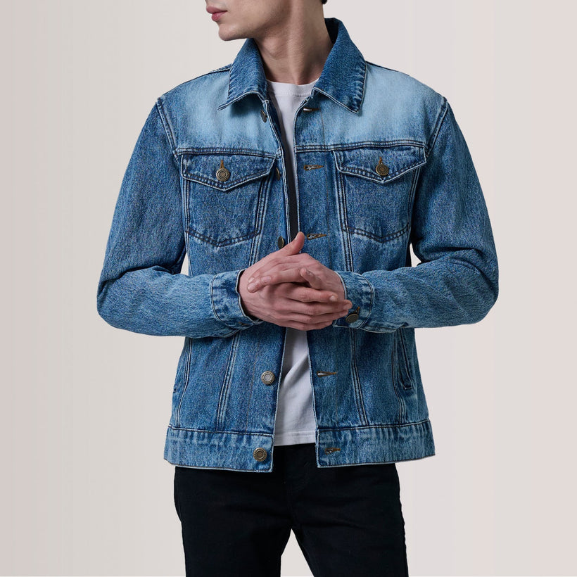 Conard Ice Bleu Denim Trucker Veste en Cuir pour Homme