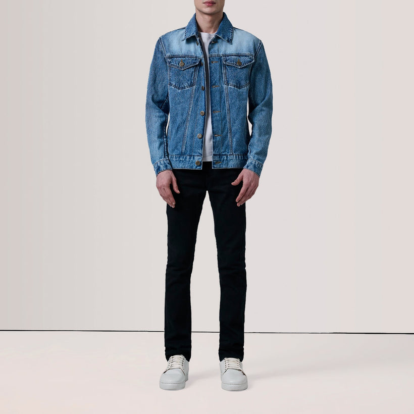 Conard Ice Bleu Denim Trucker Veste en Cuir pour Homme