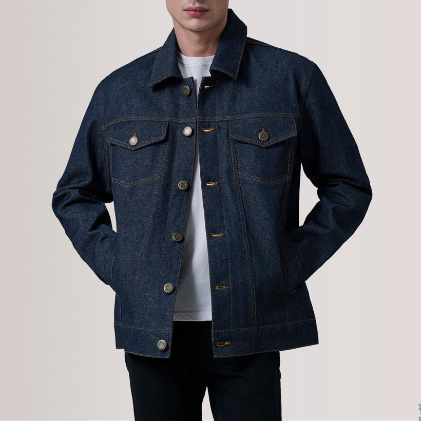 Conard Indigo Bleu Denim Trucker Veste en Cuir pour Homme