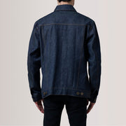 Vue détaillée of Classic Collar &amp; Heavy-Duty Zipper Hardware on Conard Ash Grey Denim Trucker Jacket For Men