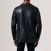 Vue détaillée of Shirt &amp; Zipper with placket Hardware on Connor Black Leather Coat For Men