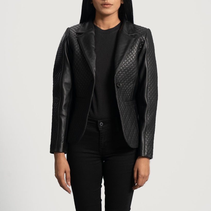 Cora Matelassé Noir Blazer en Cuir en Cuir pour Femme