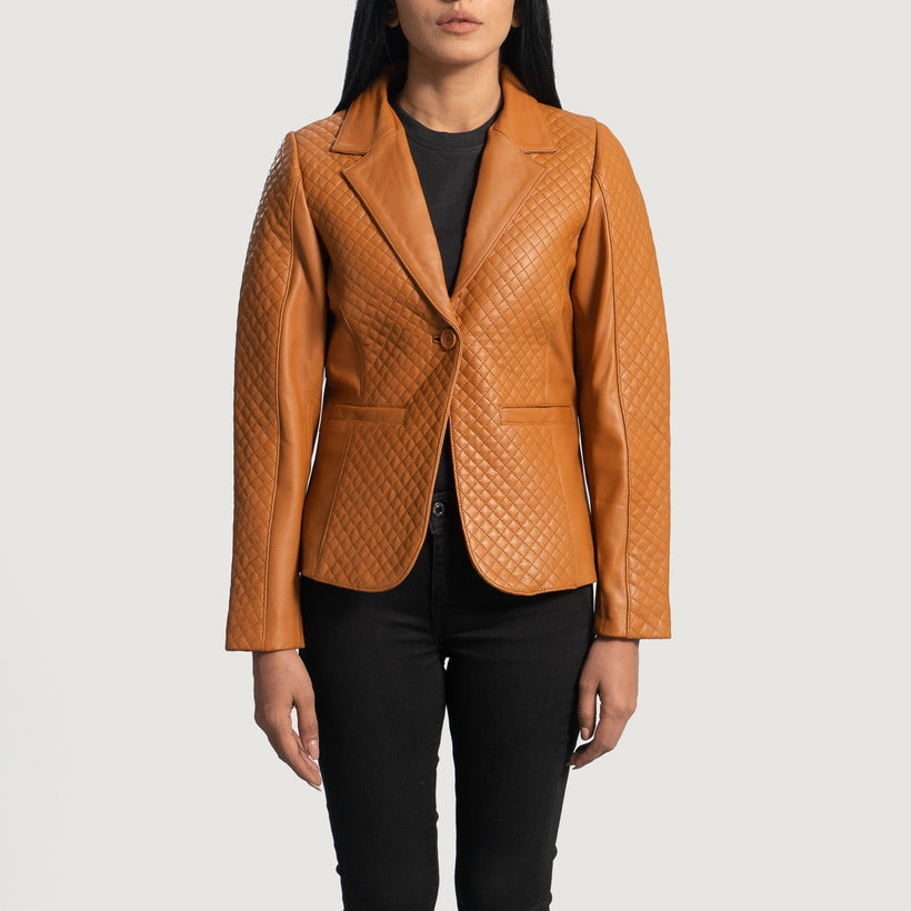 Cora Matelassé Marron Blazer en Cuir en Cuir pour Femme