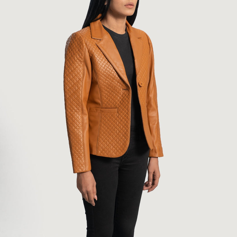 Cora Matelassé Marron Blazer en Cuir en Cuir pour Femme