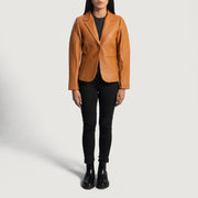 Women's Cora Matelassé Marron Blazer en Cuir en Cuir pour Femme - Vue de profil avec coupe de manche ergonomique