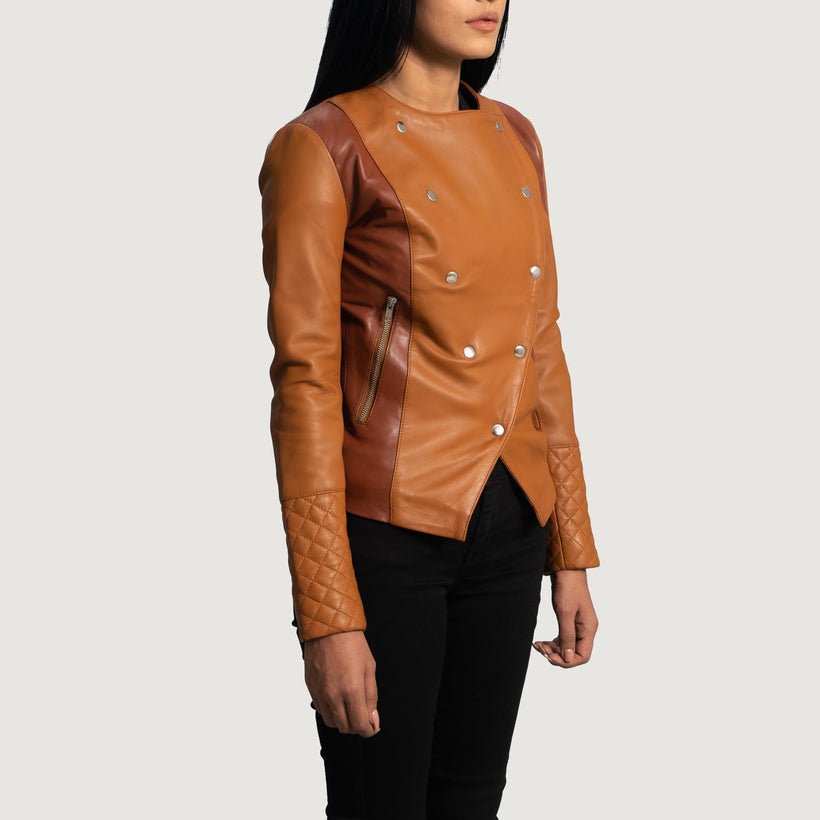 County Camel Overlap Veste en Cuir pour Femme