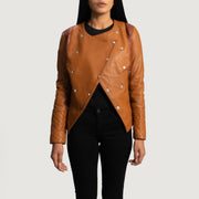 Women's County Camel Overlap Veste en Cuir pour Femme - Vue de profil avec coupe de manche ergonomique