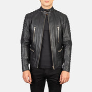 
Damian Grey Suede Biker Jacket in Grey Sheepskin Suede - Vue de face & silhouette ajustée | Acheter en ligne