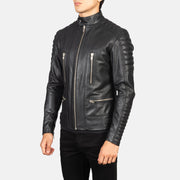 
Grey Sheepskin Suede Biker Jacket - Vue arrière montrant la carrure ajustée et l'ourlet net