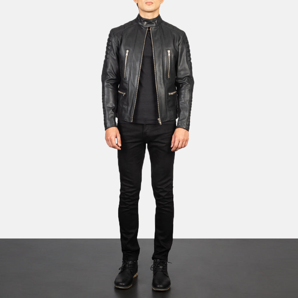 
Damian Grey Suede Biker Jacket - Vue de profil mettant en valeur la coupe de manche ergonomique