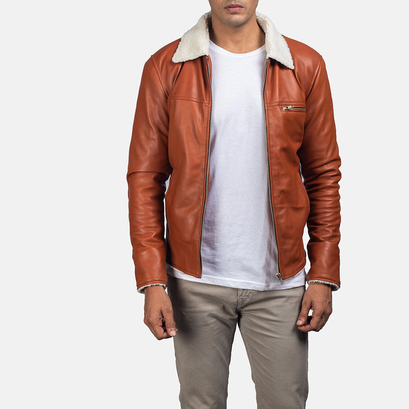 Dan Frost Camel Veste en Peau Lainée pour Homme