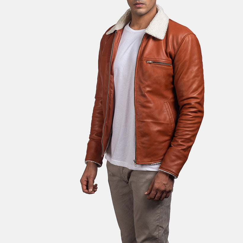 Dan Frost Camel Veste en Peau Lainée pour Homme