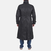 Vue détaillée of Classic Collar &amp; Button &amp; Waist belt Hardware on Daniel Noir Trench-Manteau en Cuir en Cuir pour Homme