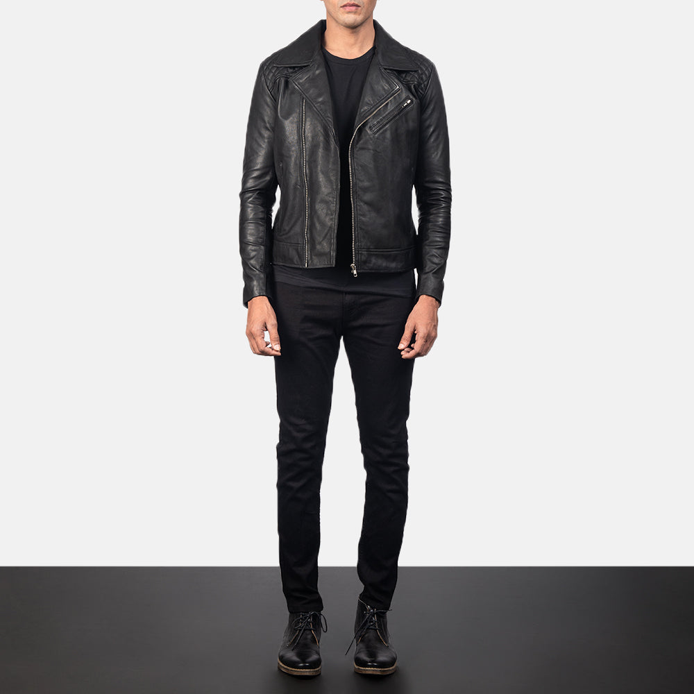 Vue détaillée of Notch & Zipper Hardware on Danny Quilted Brown Leather Biker Jacket