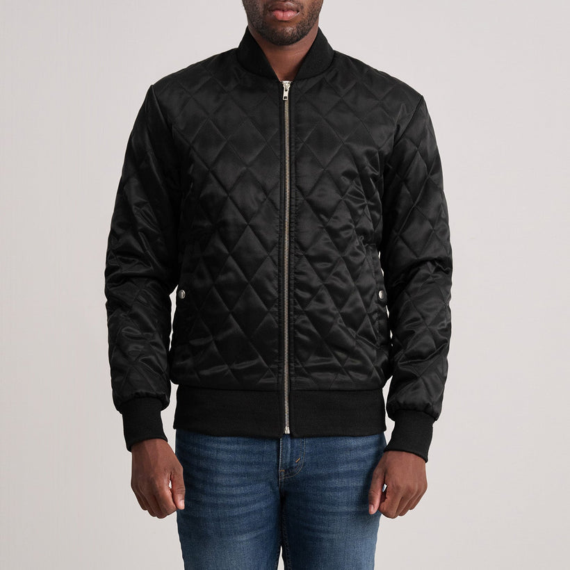 Danson Matelassé Noir Varsity Veste en Cuir pour Homme