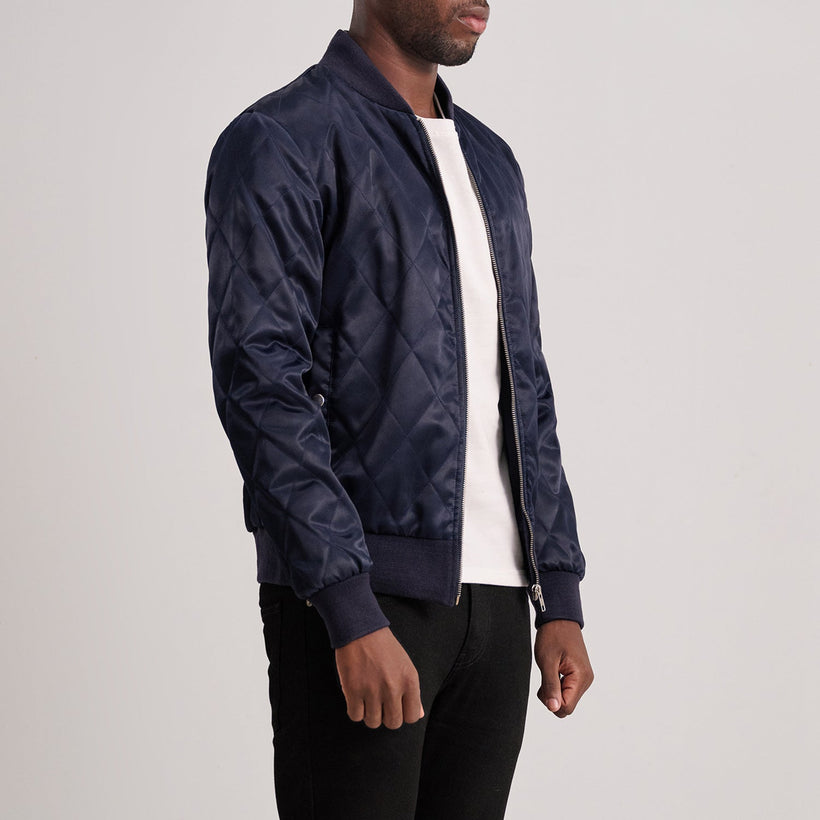 Danson Matelassé Bleu Varsity Veste en Cuir pour Homme