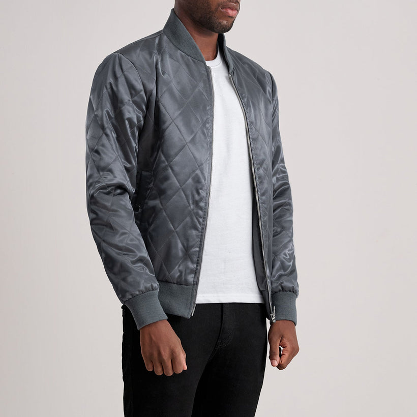 Danson Matelassé Gris Varsity Veste en Cuir pour Homme