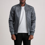 Danson Matelassé Gris Varsity Veste en Cuir pour Homme - Vue de profil avec coupe de manche ergonomique