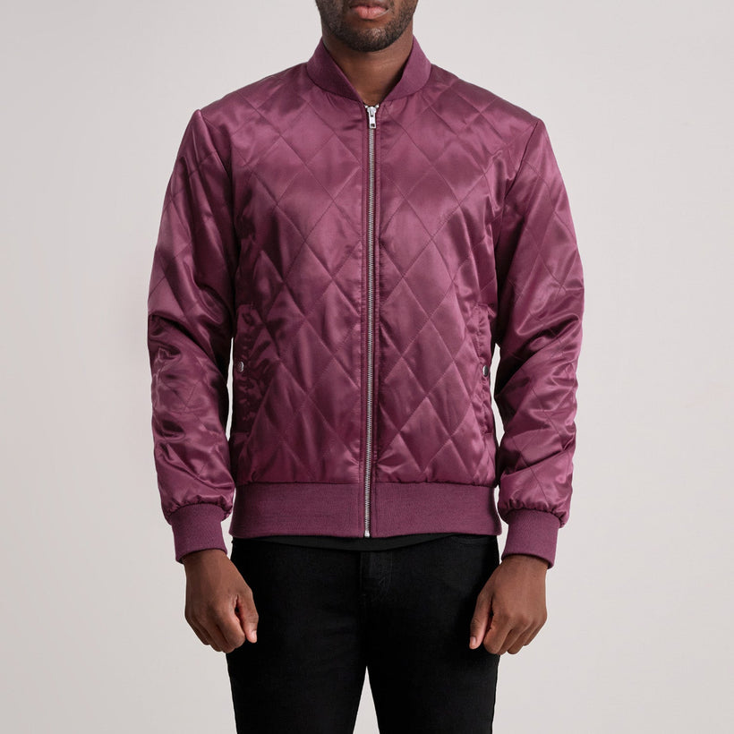 Danson Matelassé Bordeaux Varsity Veste en Cuir pour Homme