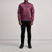 Vue détaillée of Varsity &amp; Zipper Hardware on Danson Matelassé Bordeaux Varsity Veste en Cuir pour Homme