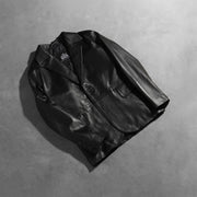 Open Hem &amp; Hem Craftsmanship Construction Detail on Men's Daron Noir Blazer en Cuir en Cuir pour Homme