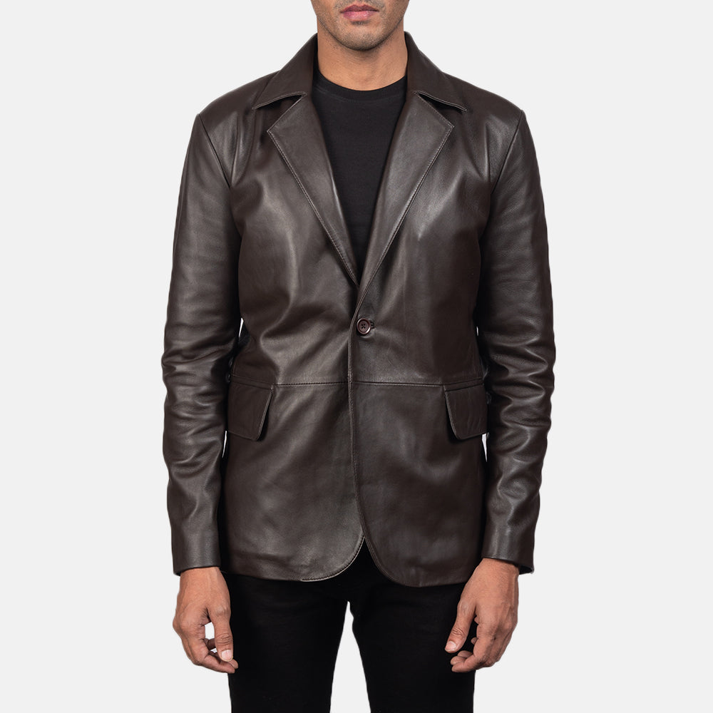 Daron Marron Blazer en Cuir en Cuir pour Homme in Brown Sheepskin Leather - Vue de face &amp; silhouette ajustée | Acheter en ligne