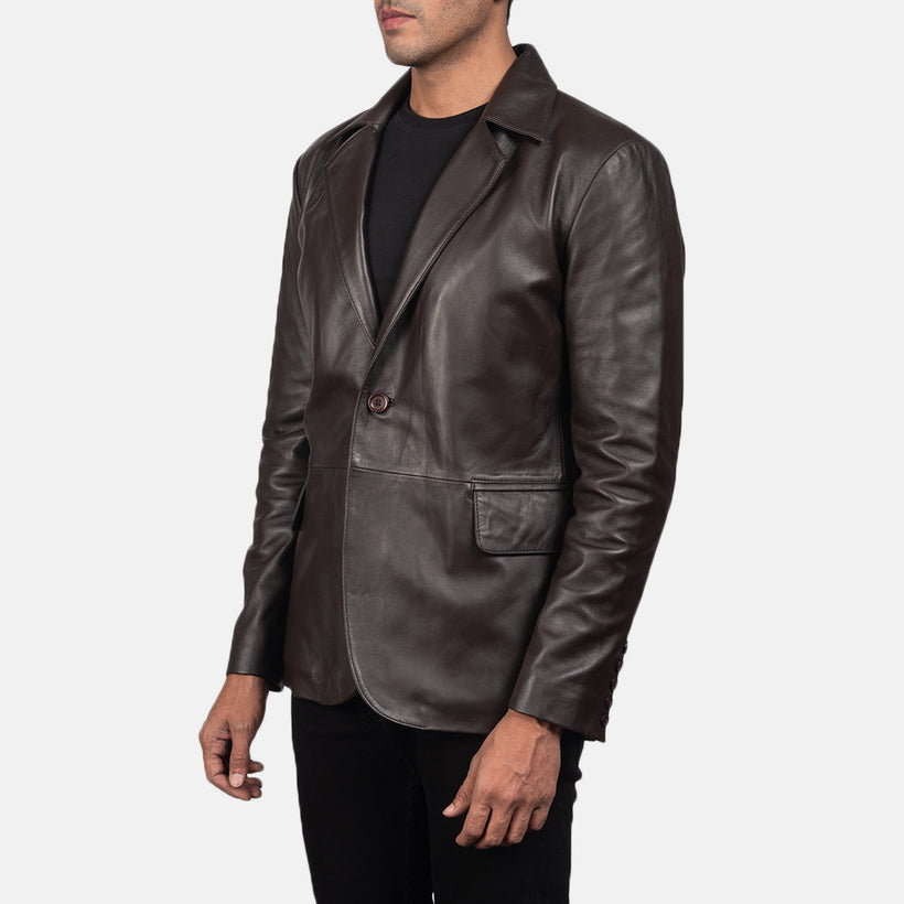 Daron Marron Blazer en Cuir en Cuir pour Homme