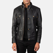 Men's Darren Black Leather Biker Jacket - Vue de profil avec coupe de manche ergonomique