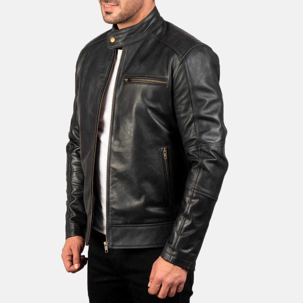
Dean Noir Veste Motard en Cuir pour Homme - Vue arrière montrant la carrure ajustée et l'ourlet net