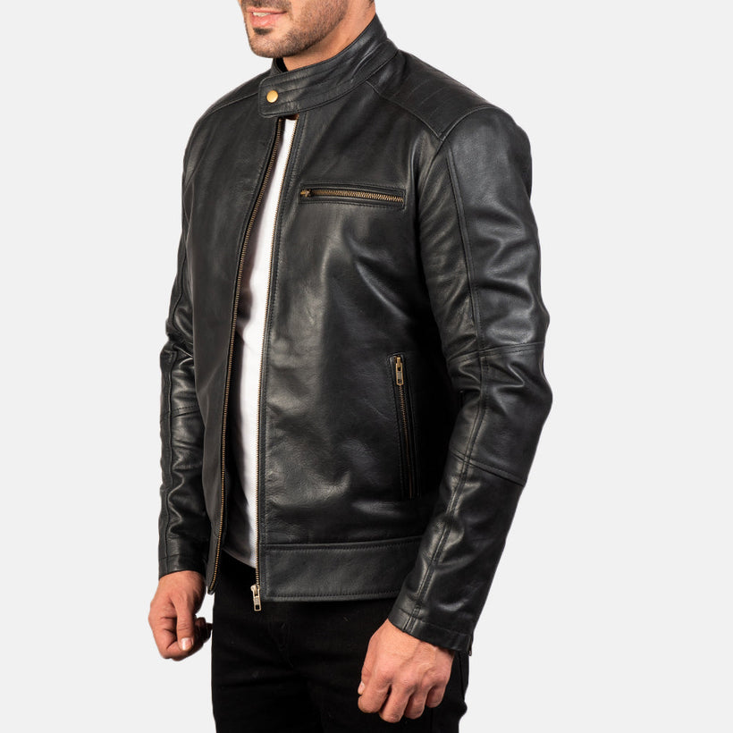 Dean Noir Veste Motard en Cuir pour Homme