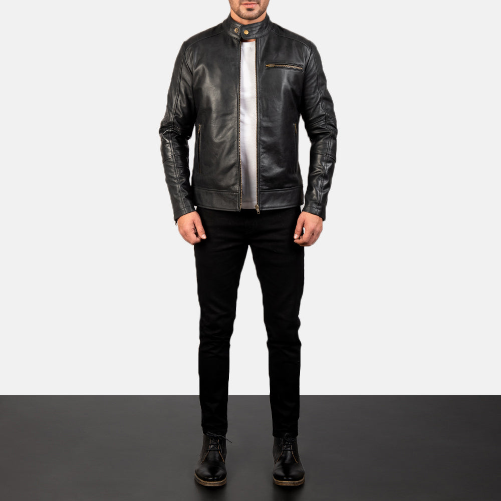
Dean Noir Veste Motard en Cuir pour Homme - Vue de profil mettant en valeur la coupe de manche ergonomique