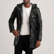 Delvin Tan Leather Parka in Tan Brown Sheepskin Leather - Vue de face &amp; silhouette ajustée | Acheter en ligne