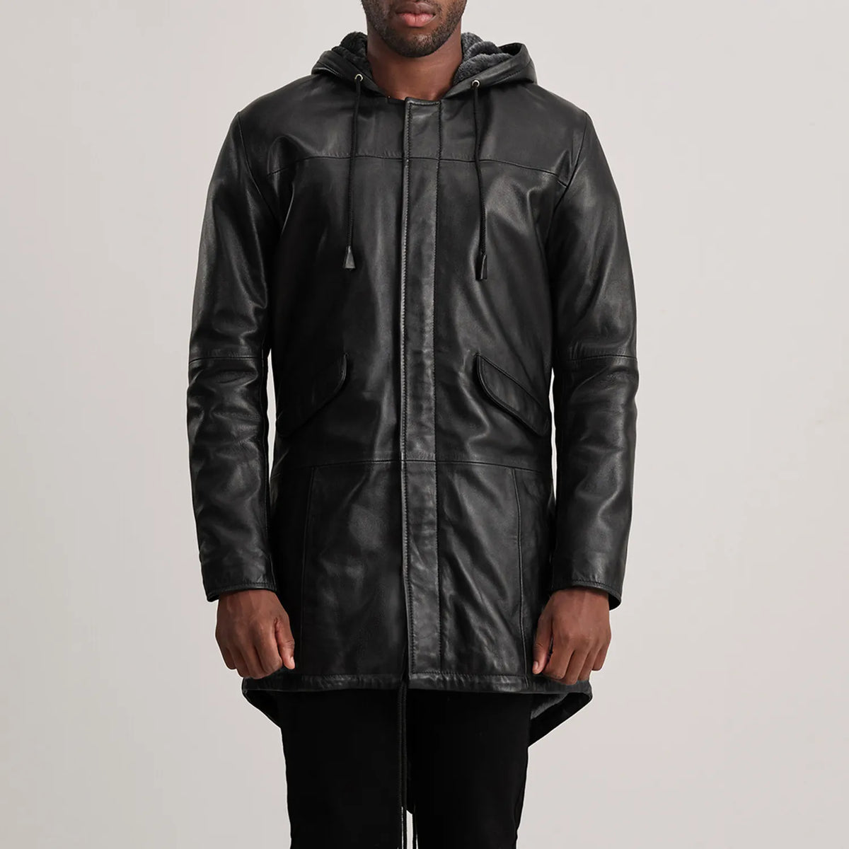 Vue détaillée of Hooded &amp; Zipper with Placket Hardware on Delvin Tan Leather Parka