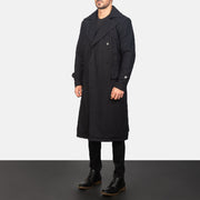
Detective Noir Wool Manteau en Cuir pour Homme - Vue arrière montrant la carrure ajustée et l'ourlet net