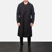 
Detective Noir Wool Manteau en Cuir pour Homme - Vue de profil mettant en valeur la coupe de manche ergonomique