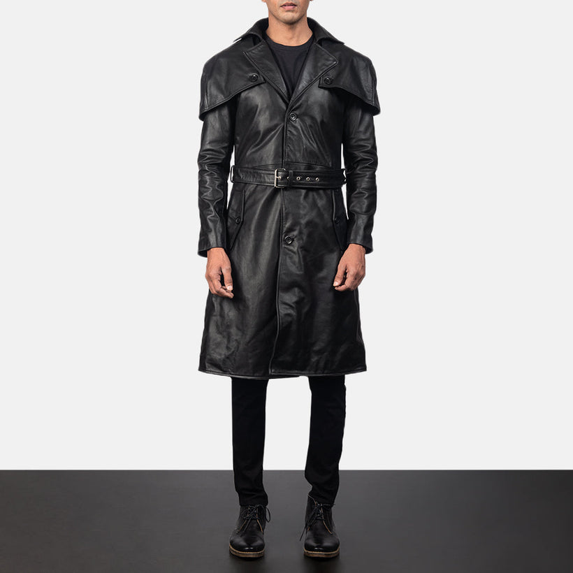 Deux Noir Leather Duster pour Homme