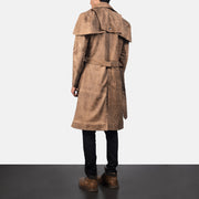 Men's Deux Marron Leather Duster pour Homme - Vue de profil avec coupe de manche ergonomique