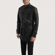 Black Cowhide leather Coat - Vue de dos avec coupe ajustée aux épaules &amp; ourlet soigné