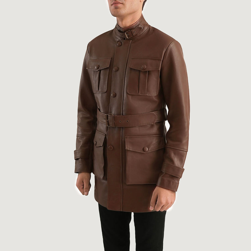 Dolf Marron Veste en Cuir pour Homme