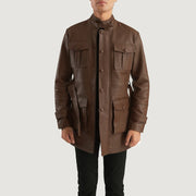 
Dolf Marron Veste en Cuir pour Homme - Vue de profil mettant en valeur la coupe de manche ergonomique