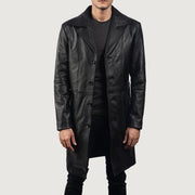 Men's Don Long Noir Manteau en Cuir pour Homme in Black Cowhide Leather - Vue de face &amp; silhouette ajustée | Acheter en ligne