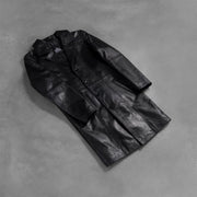 Open hem &amp; Hem Craftsmanship Construction Detail on Men's Don Long Noir Manteau en Cuir pour Homme