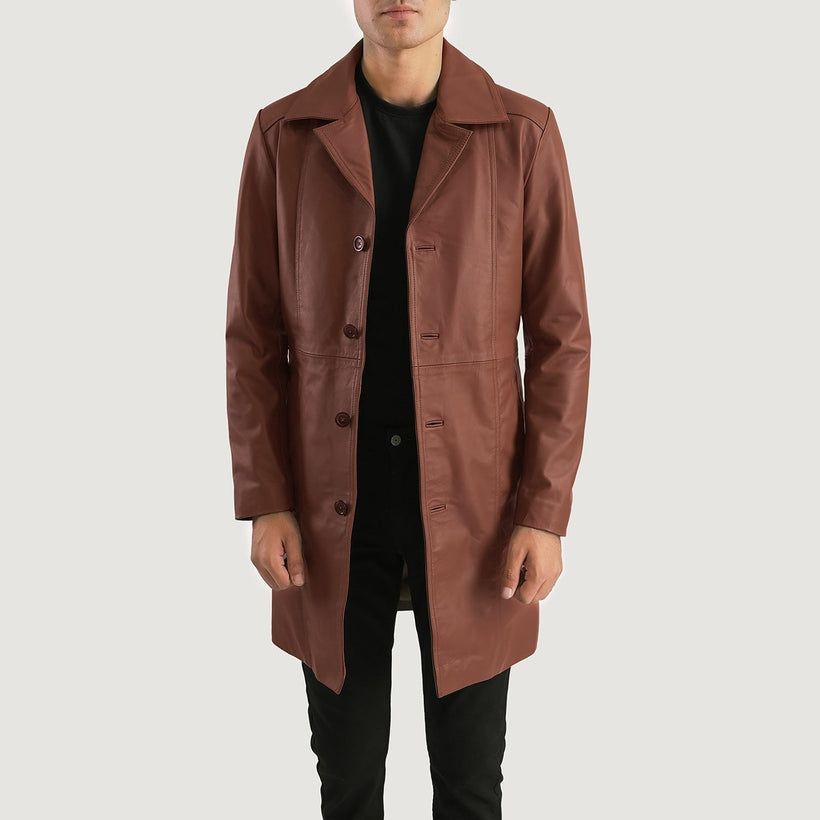Don Long Marron Manteau en Cuir pour Homme