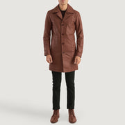 
Don Long Marron Manteau en Cuir pour Homme - Vue de profil mettant en valeur la coupe de manche ergonomique